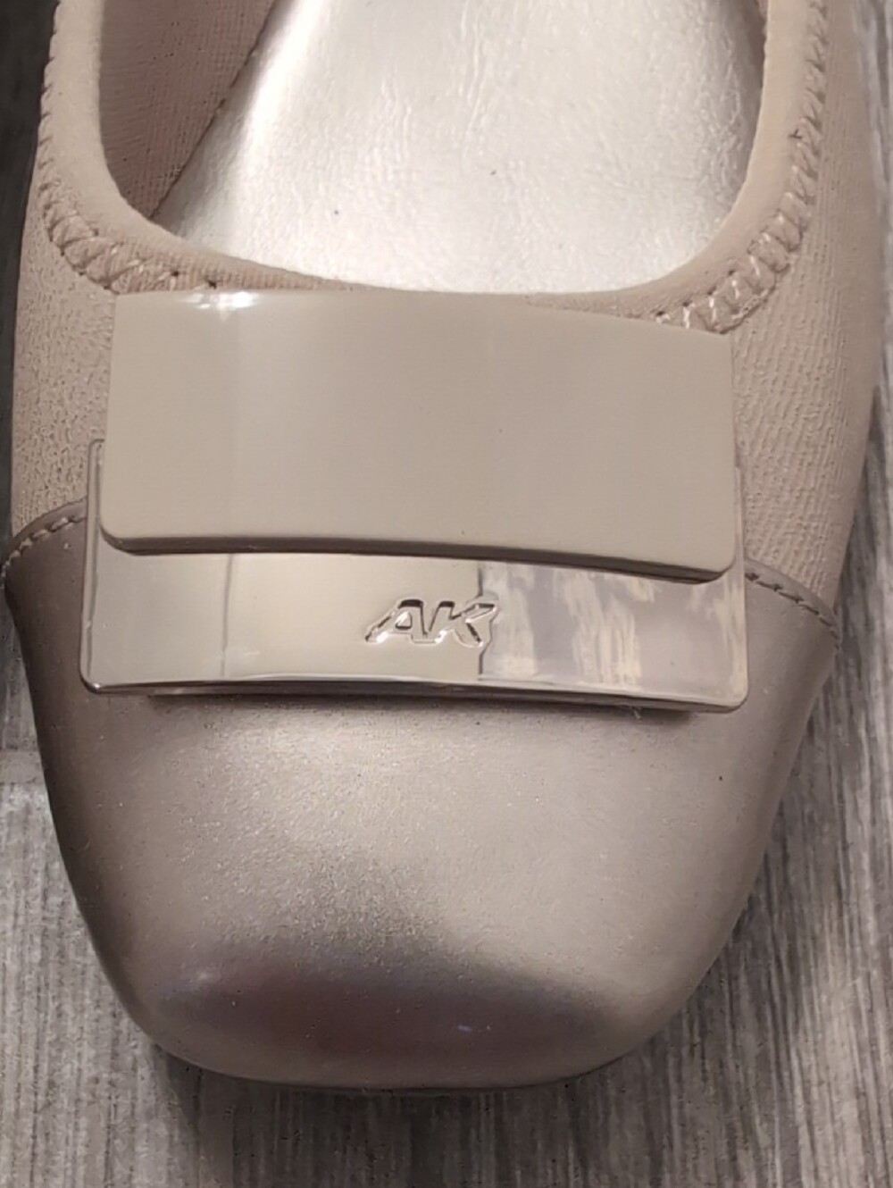 Anne Klein Women's Taupe Ballet Flats with Metallic Cap Toe - Picture 2 of 4